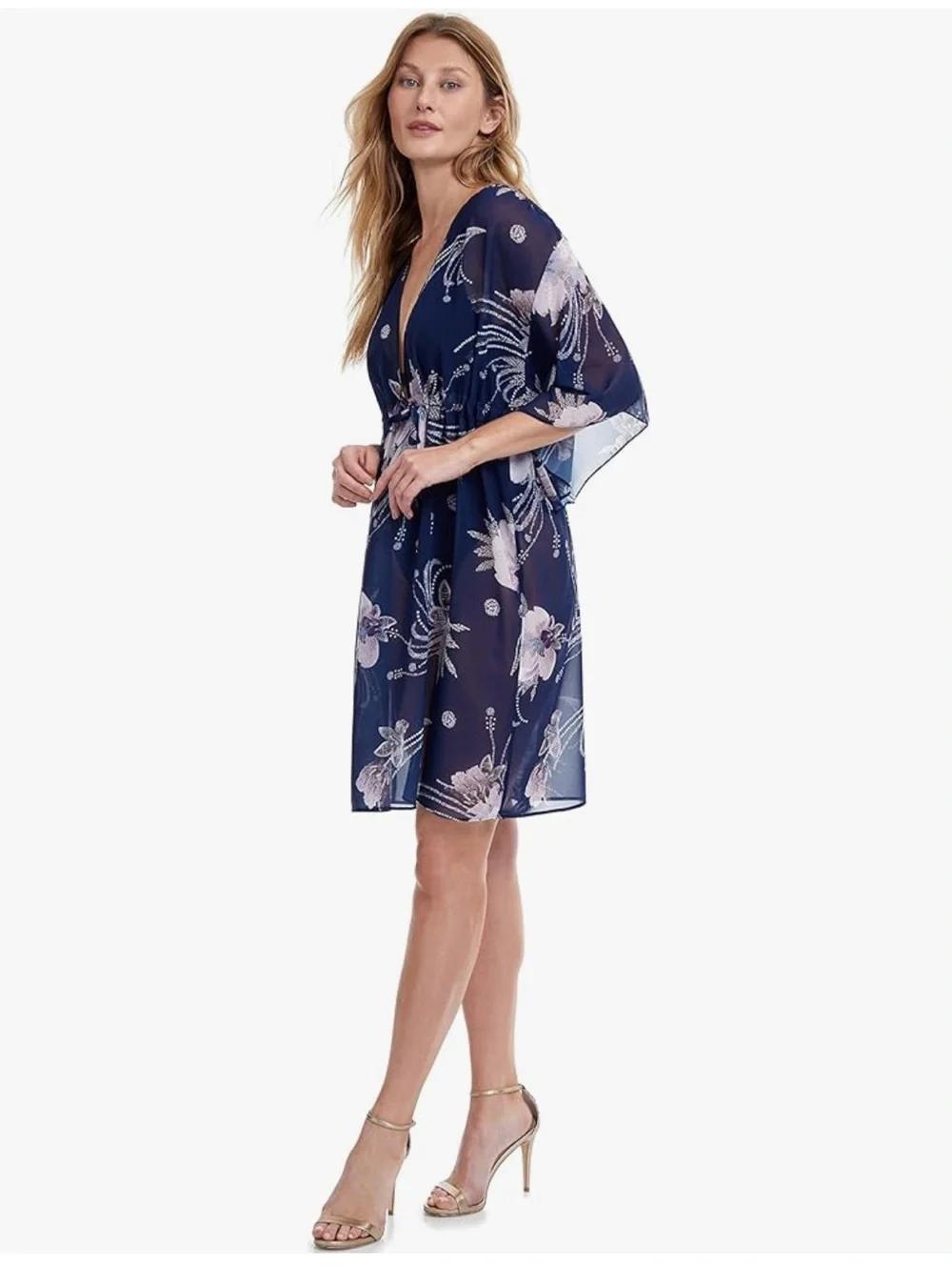 New GOTTEX Floral Sheer V-Neck Dolce Vita Blouse Coverup Kimono Dress